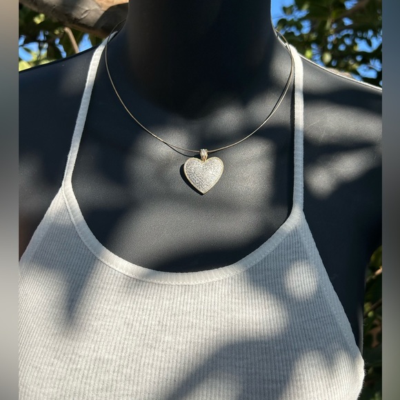 14K 2 Tone Large Diamond Heart Pendant - Picture 5 of 15